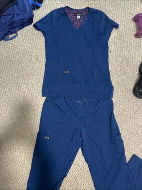 koi Navy Blue V-Neck Scrub Top and Pants Set